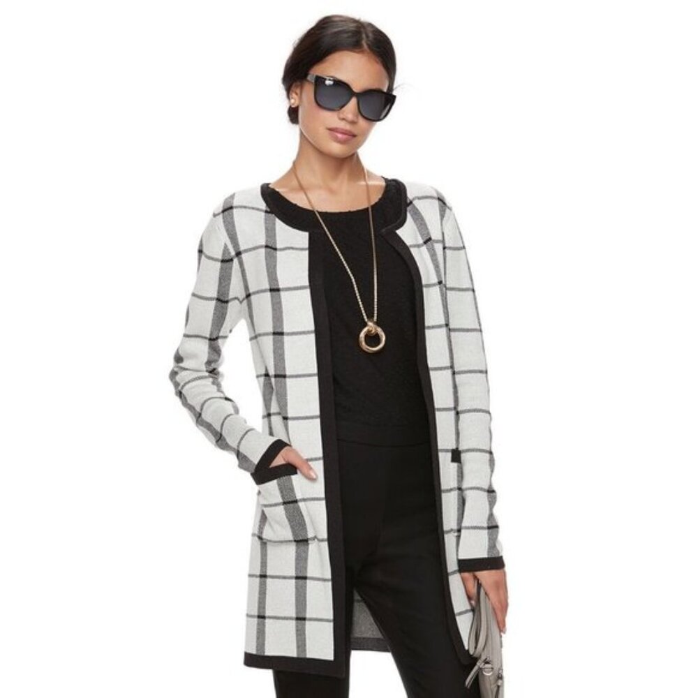 Elle Black & White Checkered Thick Cozy Longline Cardigan Shacket